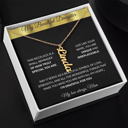 Unique Custom Vertical Name Gold Necklace – Personalized Keepsake Jewelry
