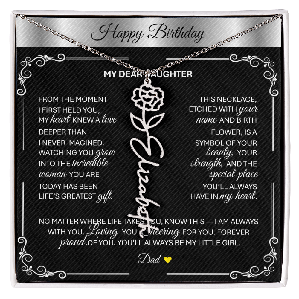 Elegant ✨SILVER✨ Birth Flower Name Necklace for Daughter - Birthday Keepsake