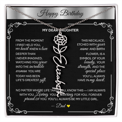Elegant ✨SILVER✨ Birth Flower Name Necklace for Daughter - Birthday Keepsake