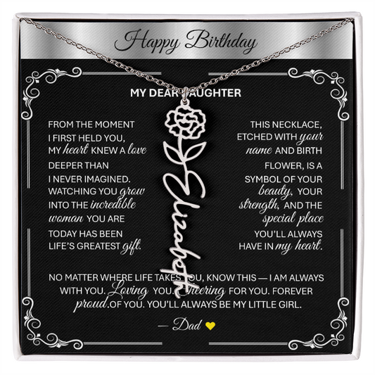 Elegant ✨SILVER✨ Birth Flower Name Necklace for Daughter - Birthday Keepsake