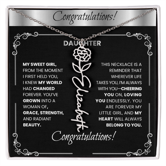 Elegant 🌸 SILVER 🌸Birth Flower Name Necklace for Daughter - Heartfelt Birthday Keepsake