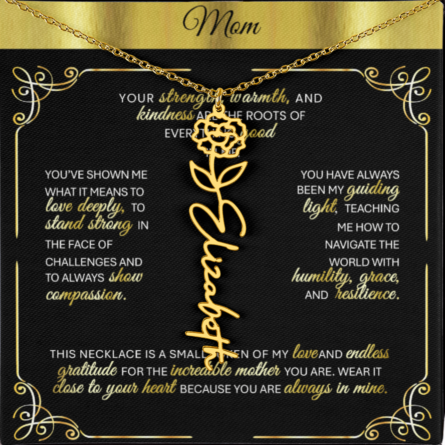 Elegant 🌼 GOLD 🌼 Birth Flower Name Necklace for Moms - Heartfelt Keepsake