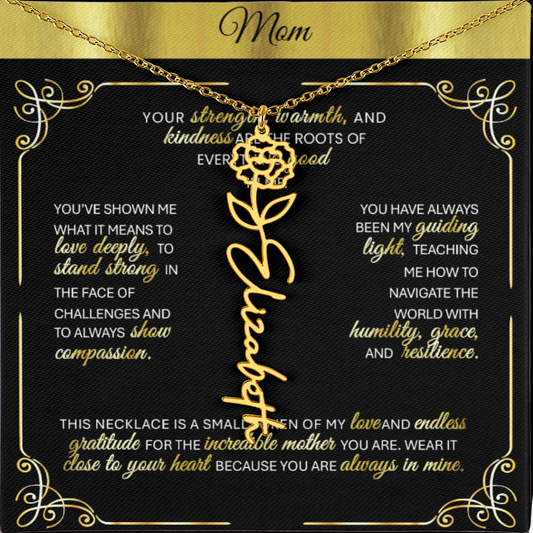 Elegant 🌼 GOLD 🌼 Birth Flower Name Necklace for Moms - Heartfelt Keepsake