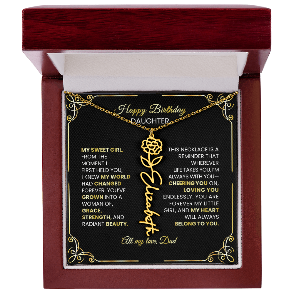 🌸 Birth Flower Personalized Necklace – Custom Name Jewelry Gift