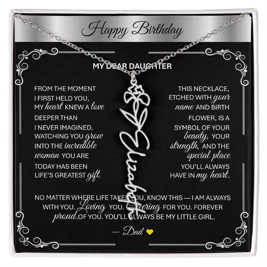 Elegant ✨SILVER✨ Birth Flower Name Necklace for Daughter - Birthday Keepsake
