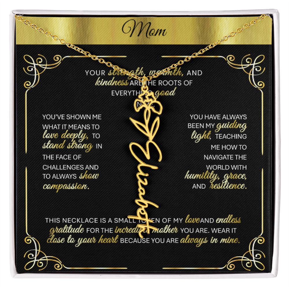 Elegant 🌼 GOLD 🌼 Birth Flower Name Necklace for Moms - Heartfelt Keepsake