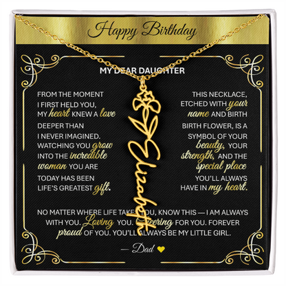 Elegant ✨ GOLD ✨ Birth Flower Name Necklace for Daughter - Birthday Keepsake