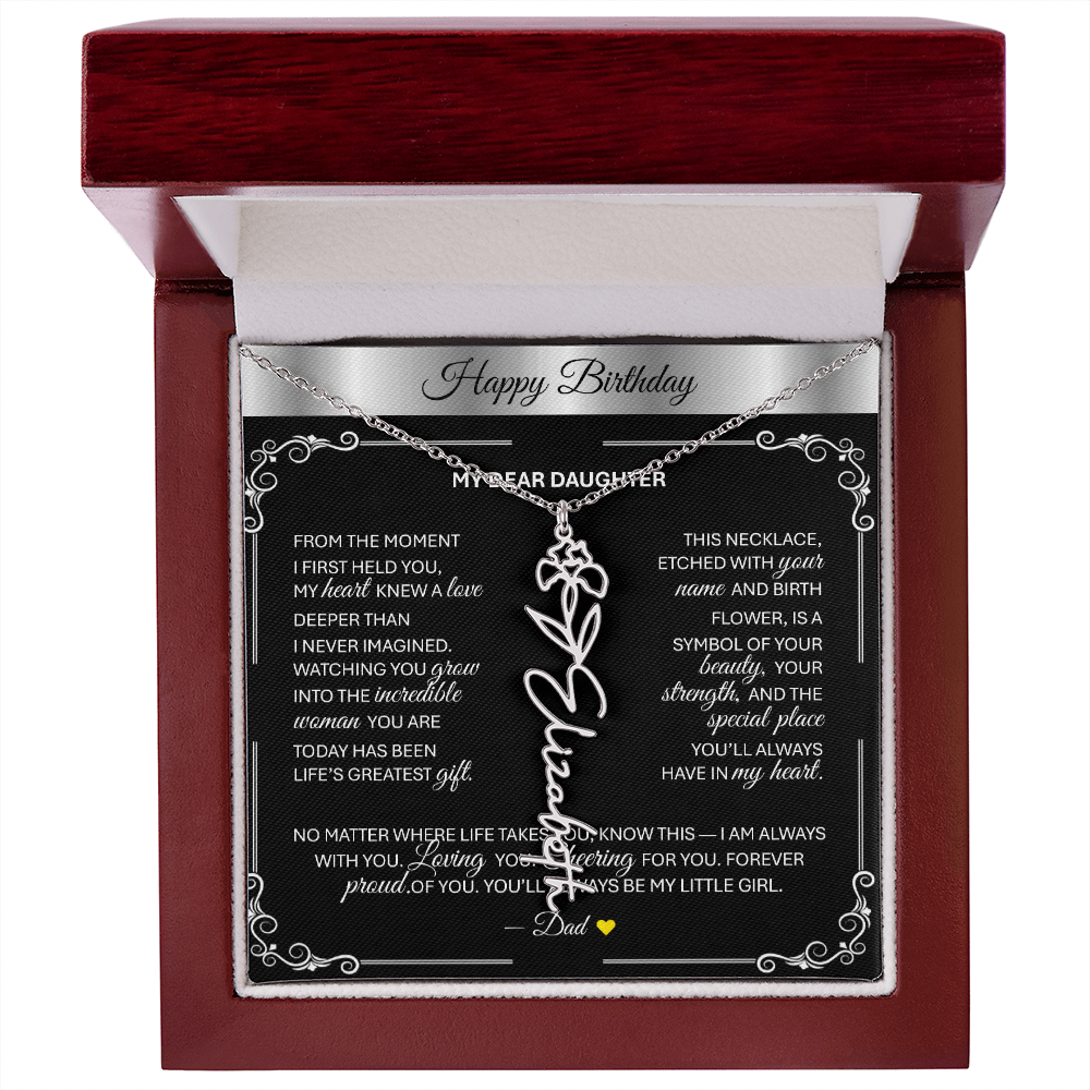 Elegant ✨SILVER✨ Birth Flower Name Necklace for Daughter - Birthday Keepsake