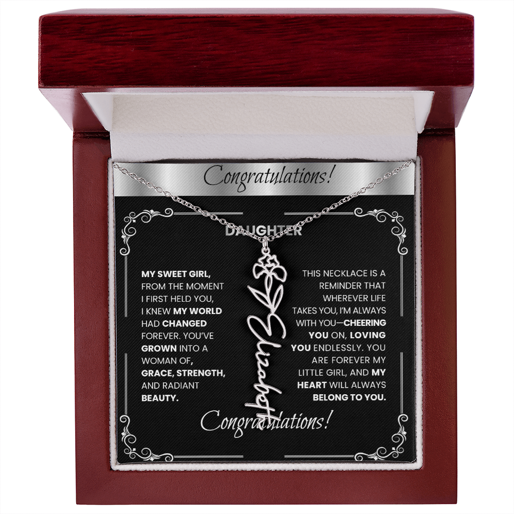 Elegant 🌸 SILVER 🌸Birth Flower Name Necklace for Daughter - Heartfelt Birthday Keepsake