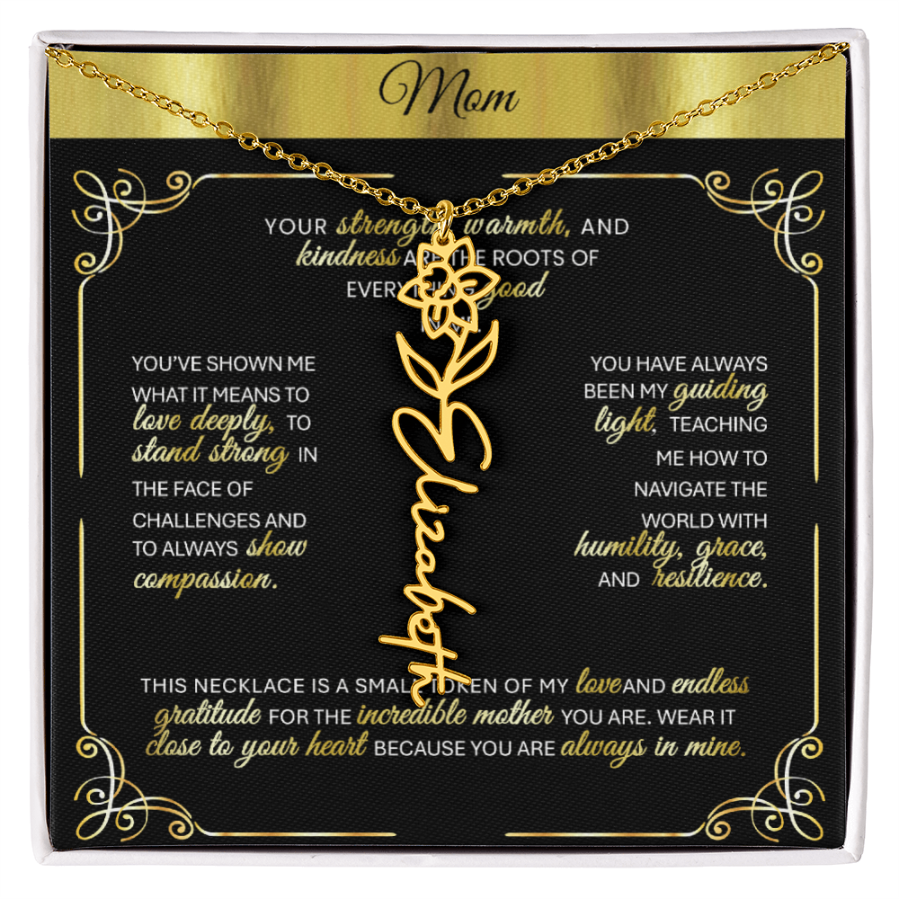 Elegant 🌼 GOLD 🌼 Birth Flower Name Necklace for Moms - Heartfelt Keepsake