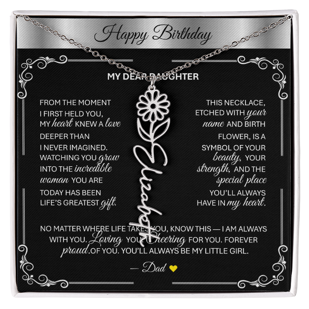 Elegant ✨SILVER✨ Birth Flower Name Necklace for Daughter - Birthday Keepsake