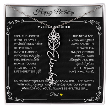 Elegant ✨SILVER✨ Birth Flower Name Necklace for Daughter - Birthday Keepsake