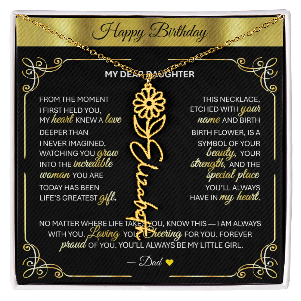 Elegant ✨ GOLD ✨ Birth Flower Name Necklace for Daughter - Birthday Keepsake