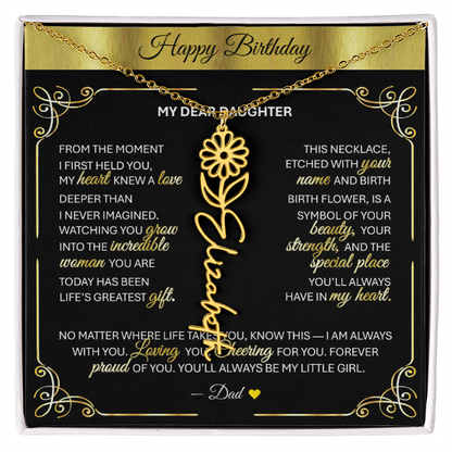 Elegant ✨ GOLD ✨ Birth Flower Name Necklace for Daughter - Birthday Keepsake