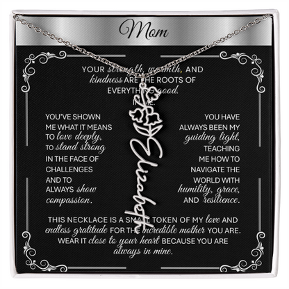 Elegant ✨ SILVER ✨ Birth Flower Name Necklace for Moms - Heartfelt Gift