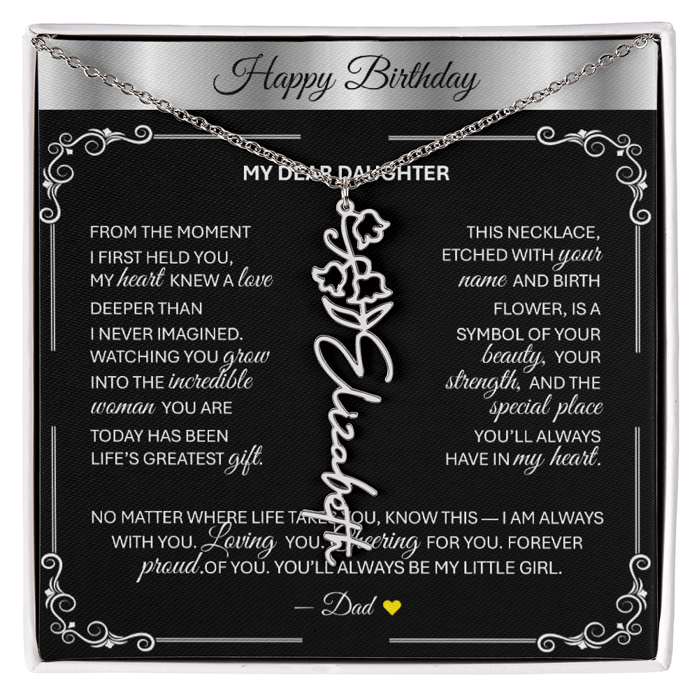 Elegant ✨SILVER✨ Birth Flower Name Necklace for Daughter - Birthday Keepsake