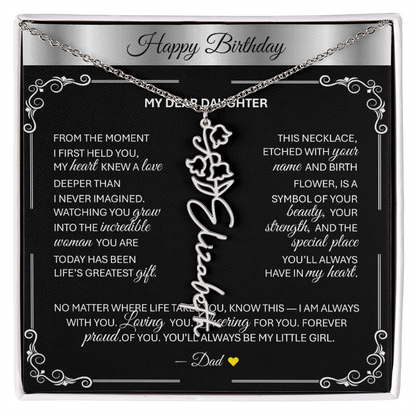 Elegant ✨SILVER✨ Birth Flower Name Necklace for Daughter - Birthday Keepsake