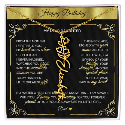 Elegant ✨ GOLD ✨ Birth Flower Name Necklace for Daughter - Birthday Keepsake
