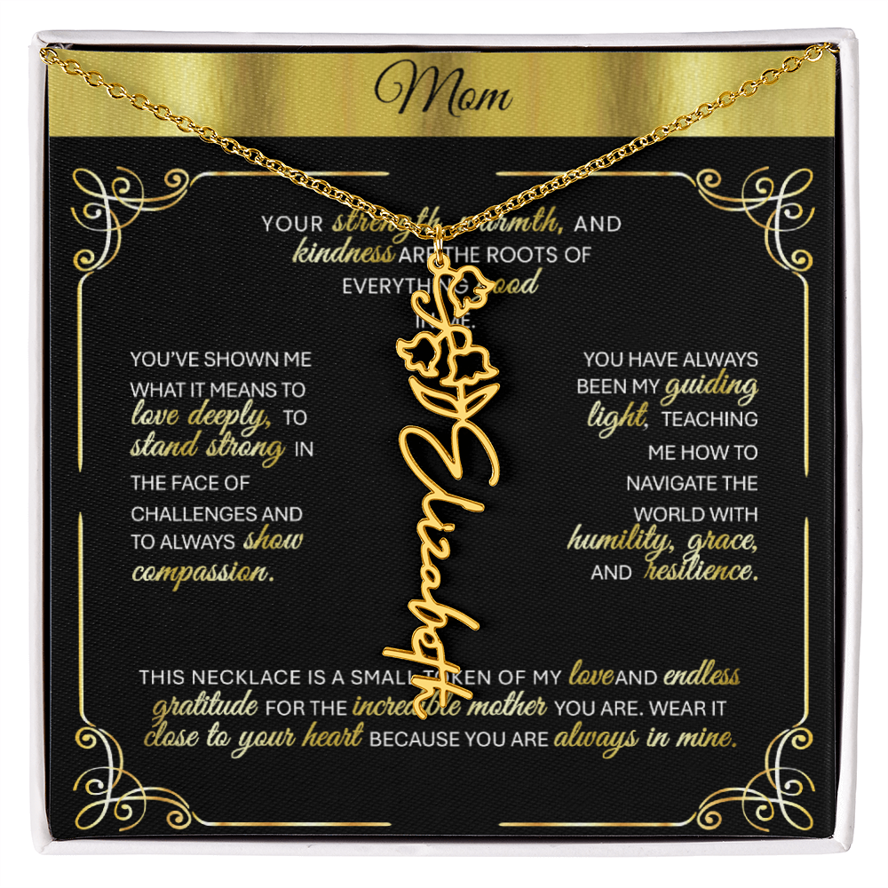 Elegant 🌼 GOLD 🌼 Birth Flower Name Necklace for Moms - Heartfelt Keepsake