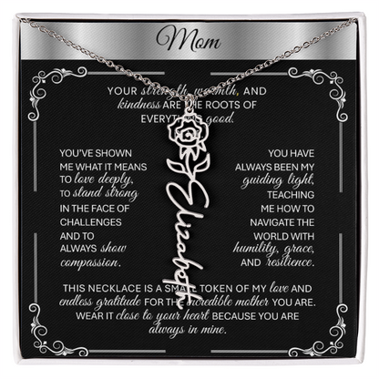 Elegant ✨ SILVER ✨ Birth Flower Name Necklace for Moms - Heartfelt Gift