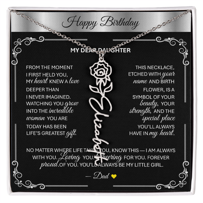 Elegant ✨SILVER✨ Birth Flower Name Necklace for Daughter - Birthday Keepsake