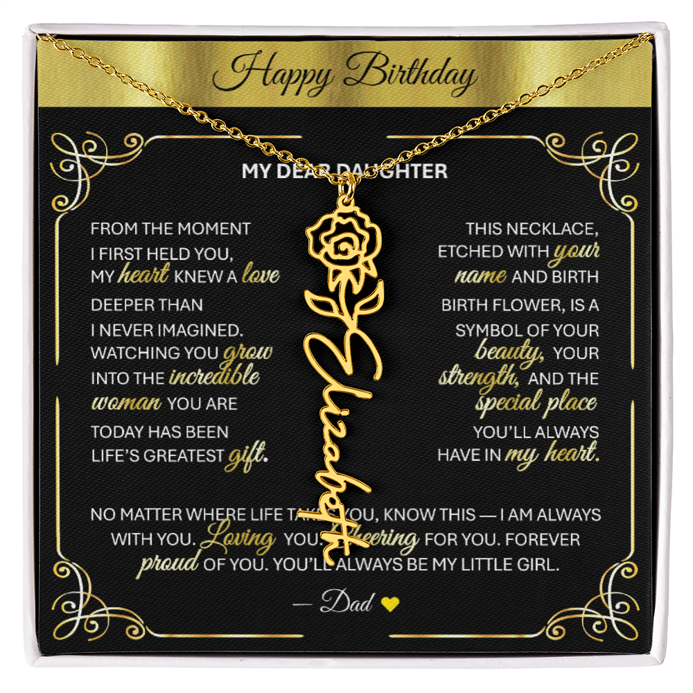 Elegant ✨ GOLD ✨ Birth Flower Name Necklace for Daughter - Birthday Keepsake