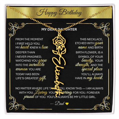 Elegant ✨ GOLD ✨ Birth Flower Name Necklace for Daughter - Birthday Keepsake