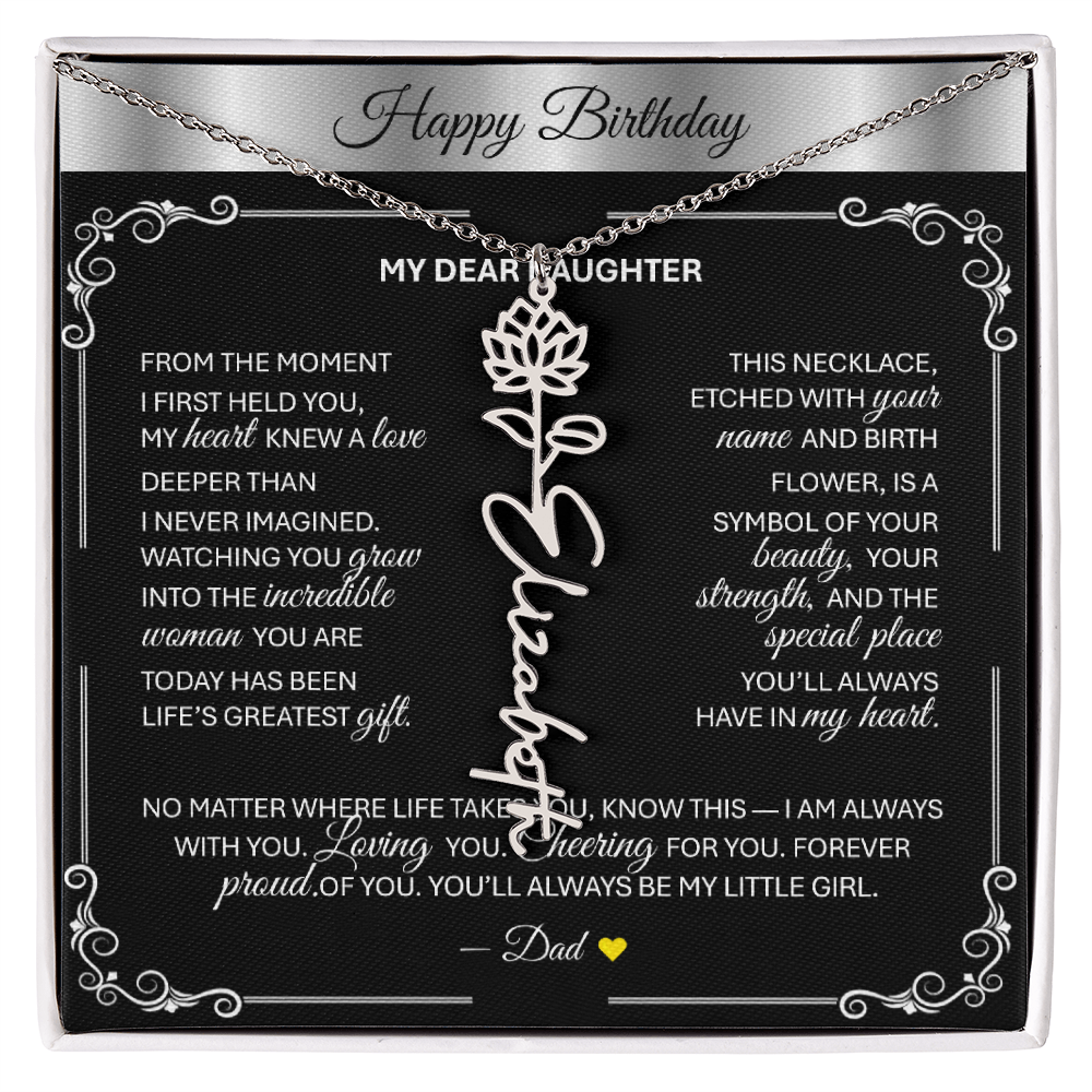 Elegant ✨SILVER✨ Birth Flower Name Necklace for Daughter - Birthday Keepsake