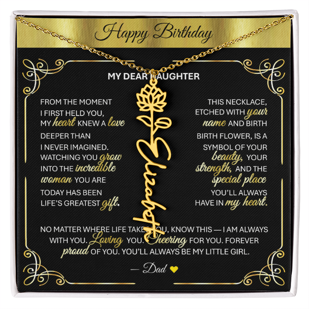 Elegant ✨ GOLD ✨ Birth Flower Name Necklace for Daughter - Birthday Keepsake
