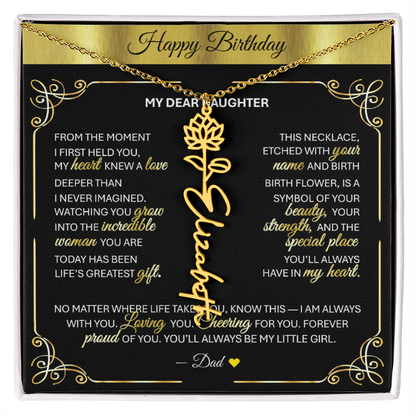 Elegant ✨ GOLD ✨ Birth Flower Name Necklace for Daughter - Birthday Keepsake