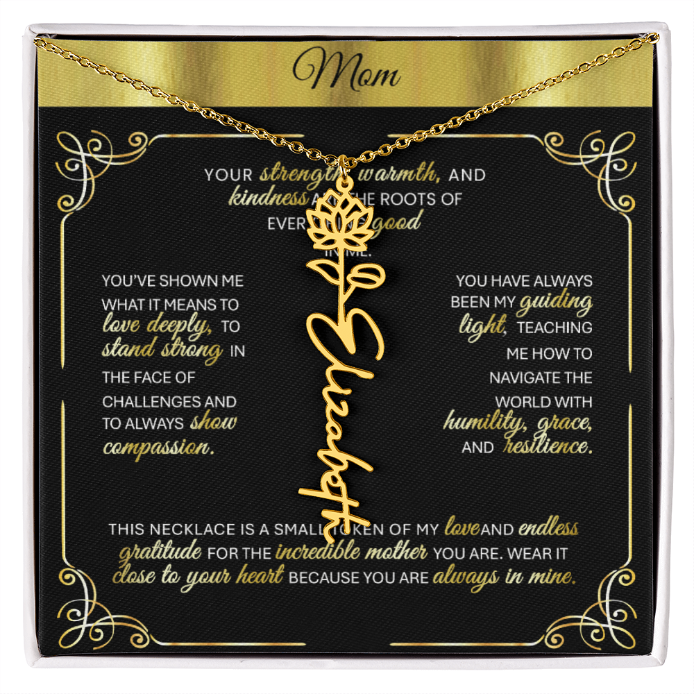 Elegant 🌼 GOLD 🌼 Birth Flower Name Necklace for Moms - Heartfelt Keepsake