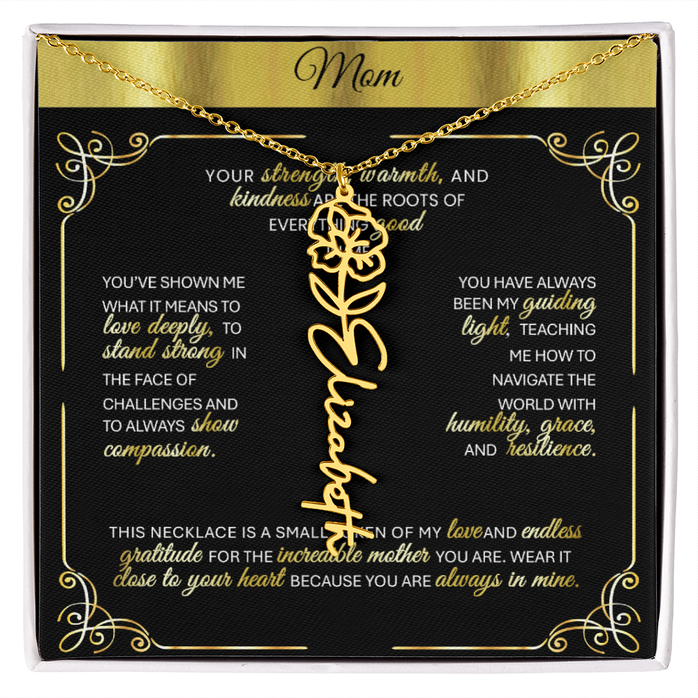 Elegant 🌼 GOLD 🌼 Birth Flower Name Necklace for Moms - Heartfelt Keepsake
