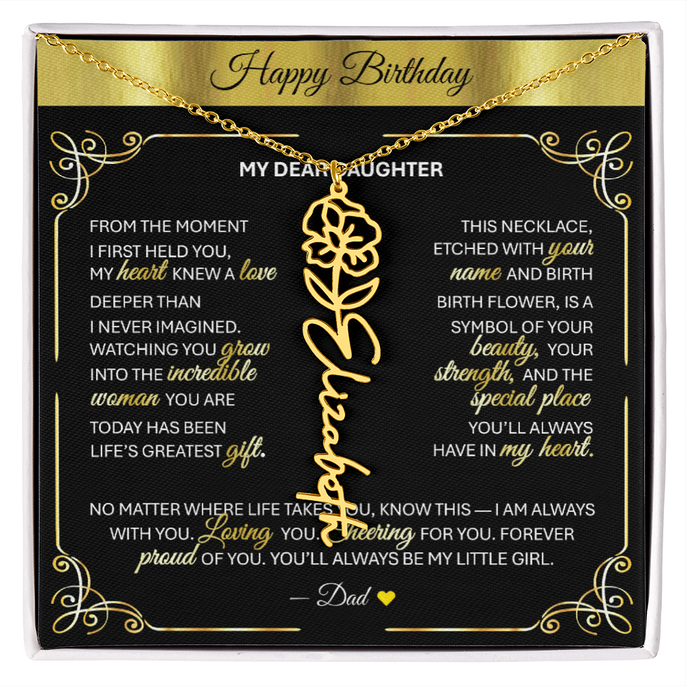Elegant ✨ GOLD ✨ Birth Flower Name Necklace for Daughter - Birthday Keepsake
