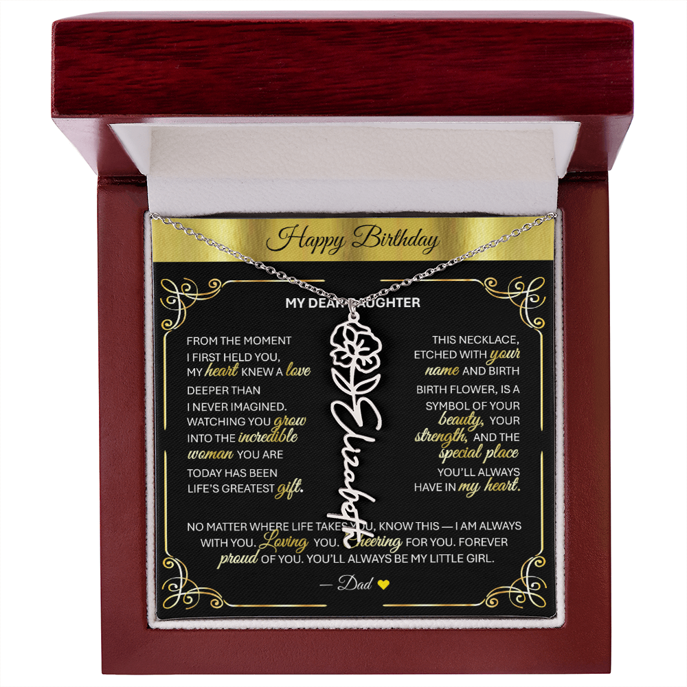 Elegant ✨ GOLD ✨ Birth Flower Name Necklace for Daughter - Birthday Keepsake