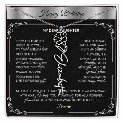 Elegant ✨SILVER✨ Birth Flower Name Necklace for Daughter - Birthday Keepsake