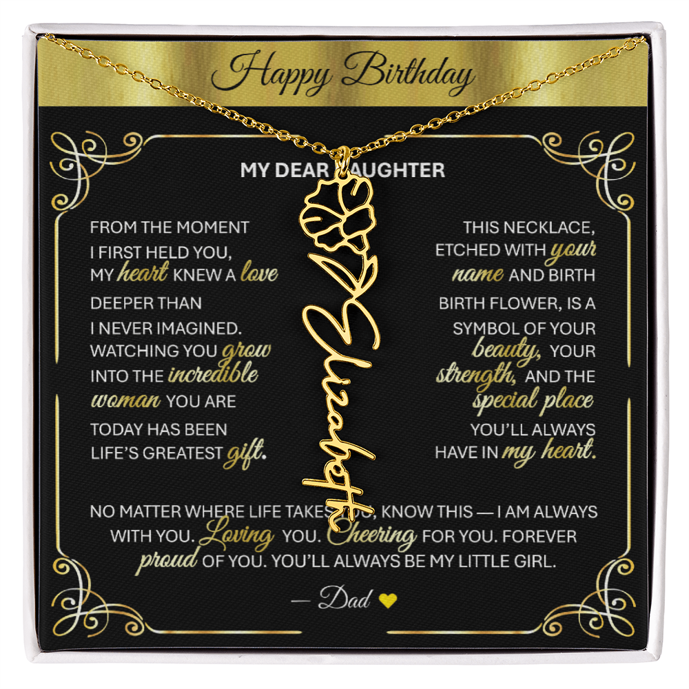 Elegant ✨ GOLD ✨ Birth Flower Name Necklace for Daughter - Birthday Keepsake