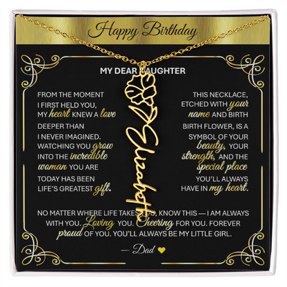 Elegant ✨ GOLD ✨ Birth Flower Name Necklace for Daughter - Birthday Keepsake