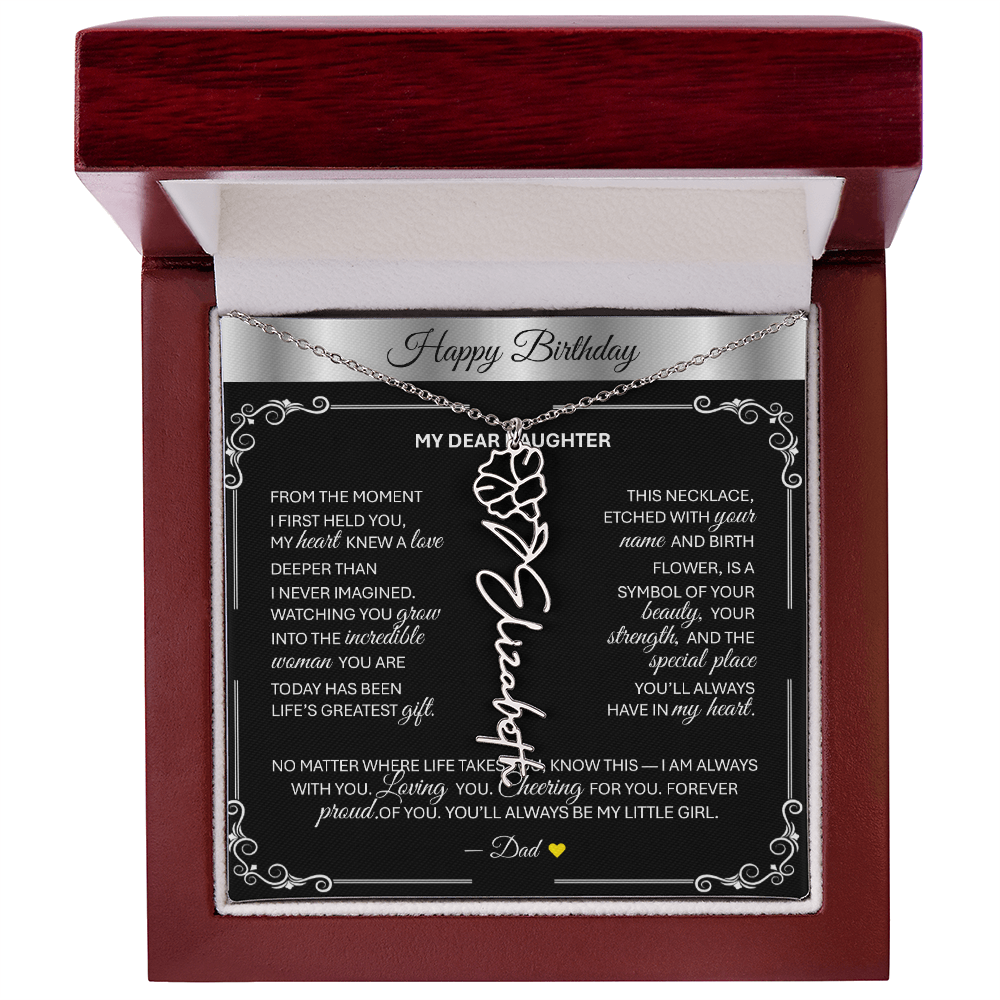 Elegant ✨SILVER✨ Birth Flower Name Necklace for Daughter - Birthday Keepsake