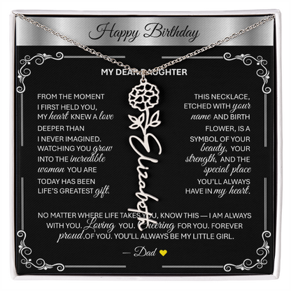 Elegant ✨SILVER✨ Birth Flower Name Necklace for Daughter - Birthday Keepsake