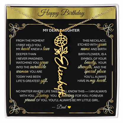 Elegant ✨ GOLD ✨ Birth Flower Name Necklace for Daughter - Birthday Keepsake