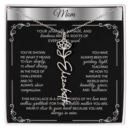 Elegant ✨ SILVER ✨ Birth Flower Name Necklace for Moms - Heartfelt Gift