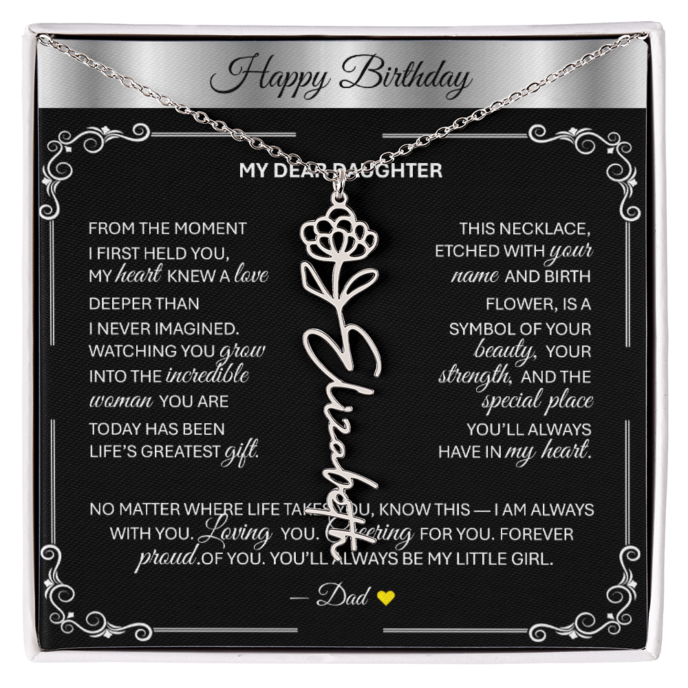 Elegant ✨SILVER✨ Birth Flower Name Necklace for Daughter - Birthday Keepsake