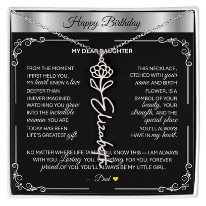 Elegant ✨SILVER✨ Birth Flower Name Necklace for Daughter - Birthday Keepsake