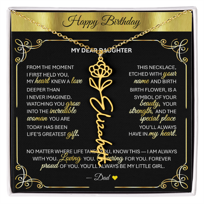 Elegant ✨ GOLD ✨ Birth Flower Name Necklace for Daughter - Birthday Keepsake