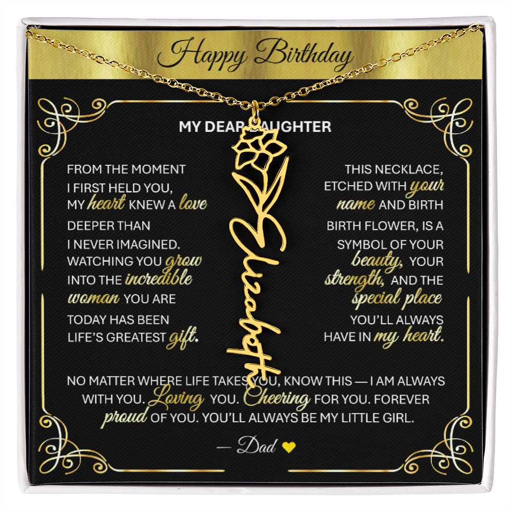 Elegant ✨ GOLD ✨ Birth Flower Name Necklace for Daughter - Birthday Keepsake