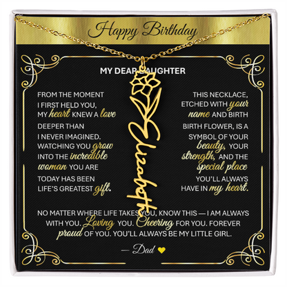 Elegant ✨ GOLD ✨ Birth Flower Name Necklace for Daughter - Birthday Keepsake