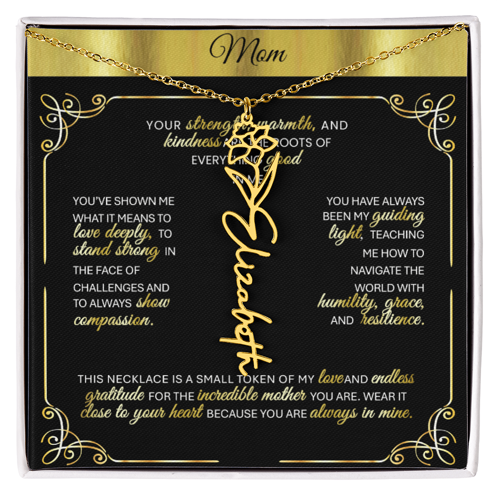 Elegant 🌼 GOLD 🌼 Birth Flower Name Necklace for Moms - Heartfelt Keepsake