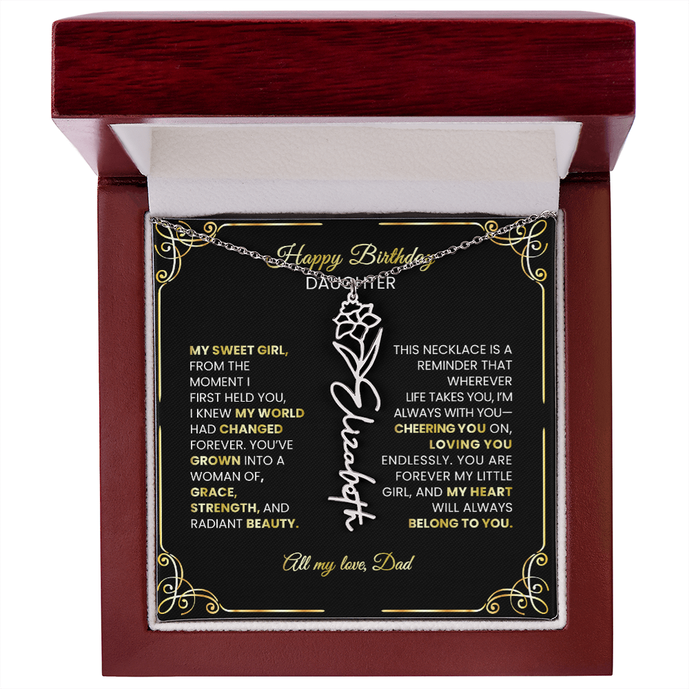 🌸 Birth Flower Personalized Necklace – Custom Name Jewelry Gift