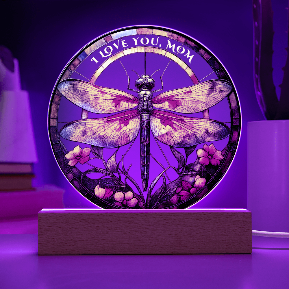 Stained Glass Dragonfly Acrylic Plaque – Elegant Gift for Mom
