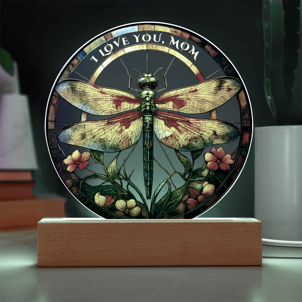 Stained Glass Dragonfly Acrylic Plaque – Elegant Gift for Mom